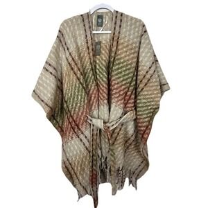Vince Camuto Belted Fringe Poncho Kimono Wrap Cardigan Boho One Size OS